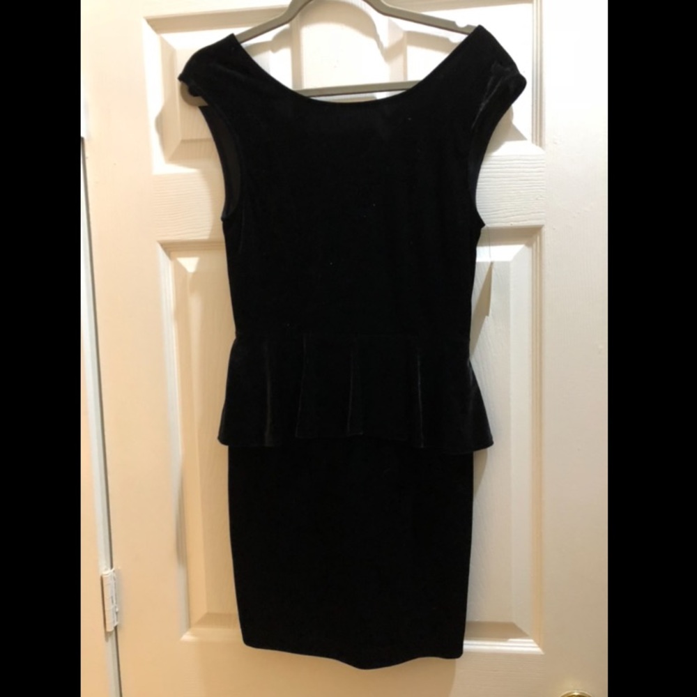 Guess Black Velvet Peplum Dress - Mesh Back - NWT